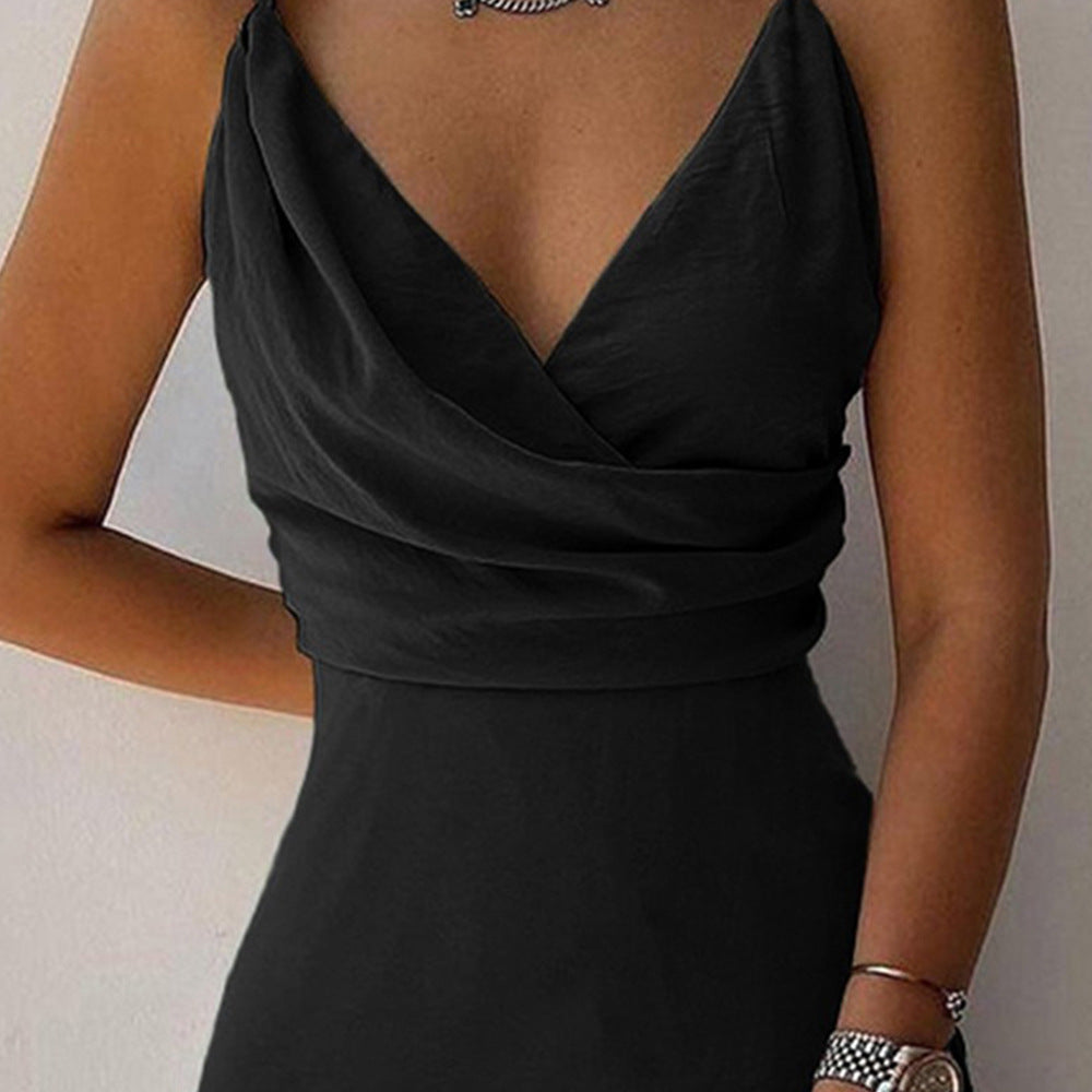 Sleeveless V-Neck Solid Color High Slit Sling Maxi Dress