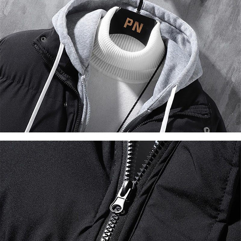 Men's Ribbed Hip-Hop Windproof Puffer Hoodie Bomber Jacket