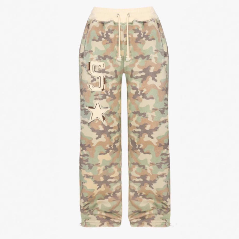Camoflauge Long Sleeve Crop Zipper Hoodie Sweat Jacket + Drawstring Sweatpants Women's Tracksuit