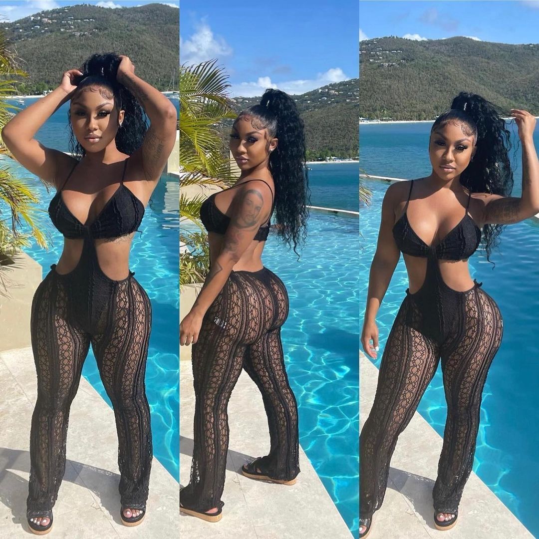 Black Sheer Hollow-Out Women's Transparent Sexy Sleeveless Bikini Jumpsuit