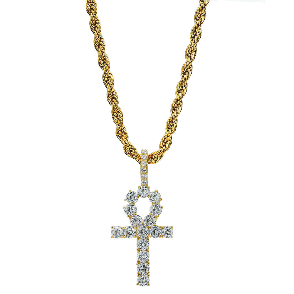 Cross/Ankh Design Hip-Hop Zirconia Chain Necklace