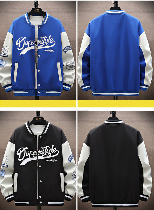 Men's Hip-Hop "Dopestyle" Letter Print Button-Up Varsity Baseball Bomber Jacket