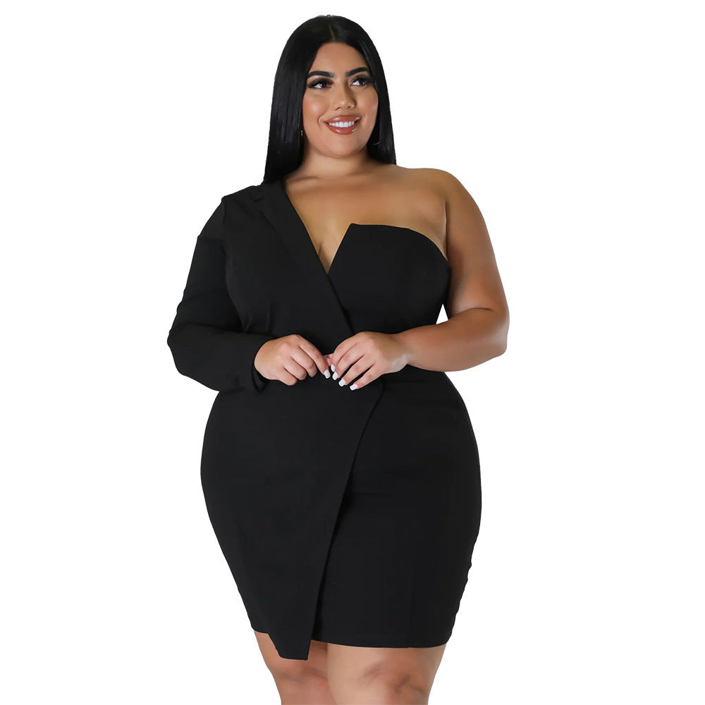 One Sleeve Asymmetrical Solid Color Mini Club/Party Formal Wrap Dress to 5X Plus Size