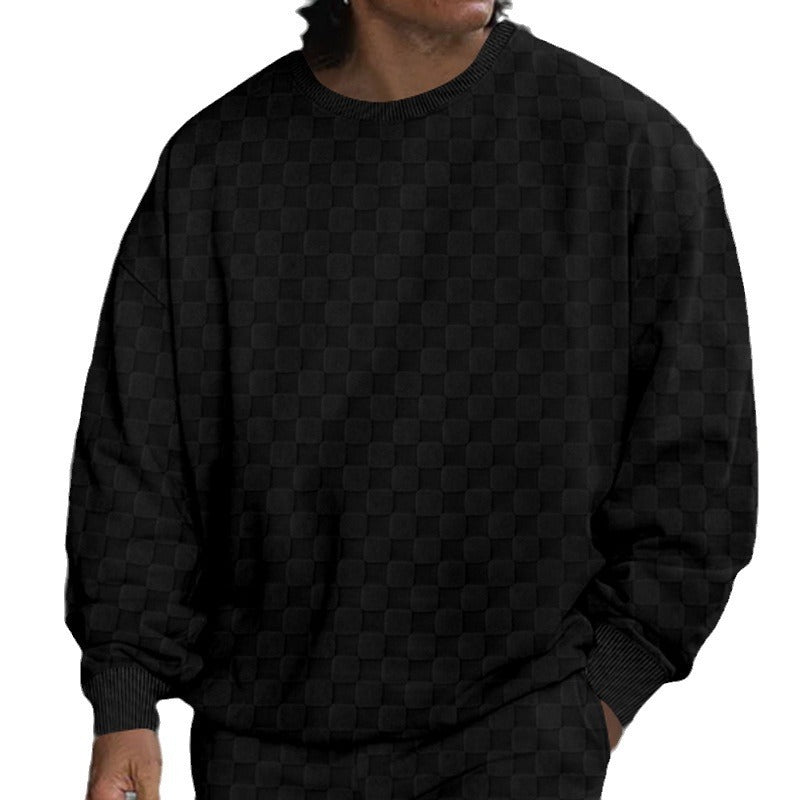 Men's Jacquard Checker Plaid Print Knitted Long Sleeve T-Shirt