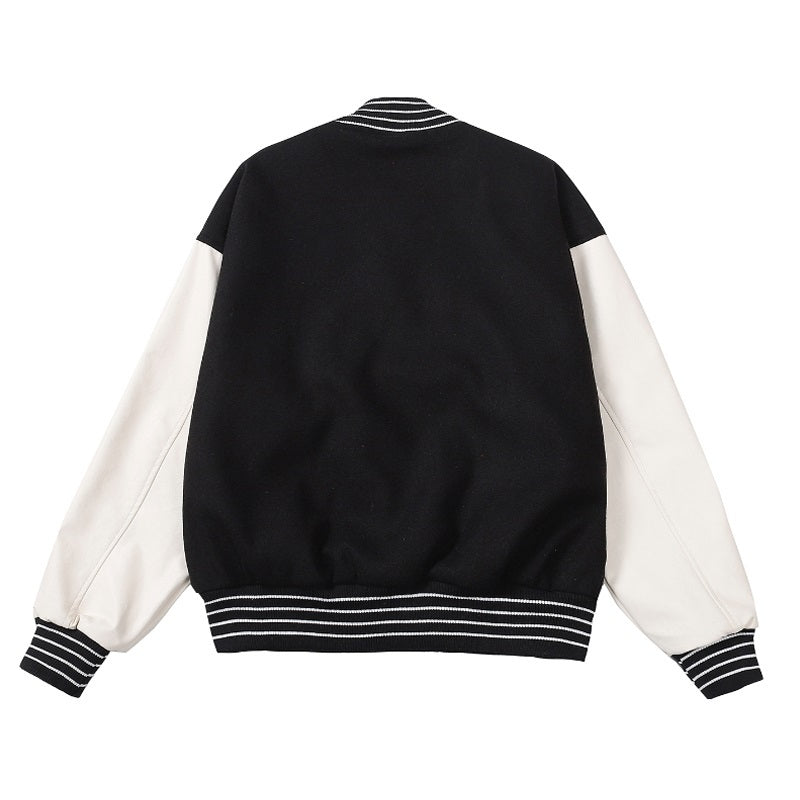 Men's Hip-Hop Colorblock Letter Print Baseball Cotton Varsity Bomber Jacket