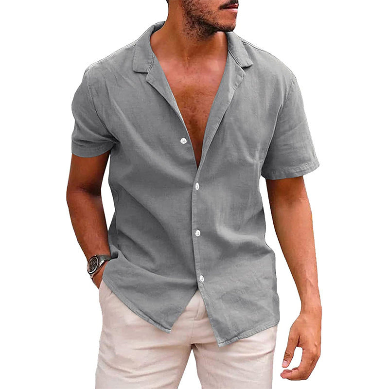 Men's Solid Color Casual Button Down Short Sleeve Beach Shirt