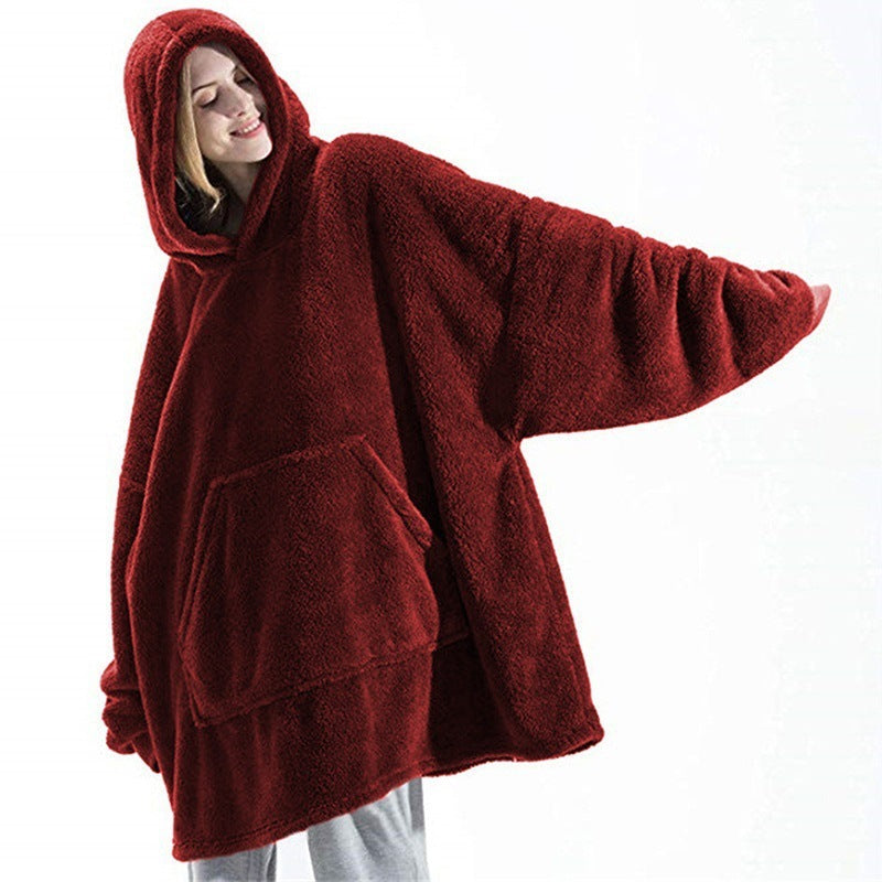 Oversized Unisex Fleece Loose 2-Sided Wearable Hoodie Blanket Sweatshirt w/ Kangaroo Pocket