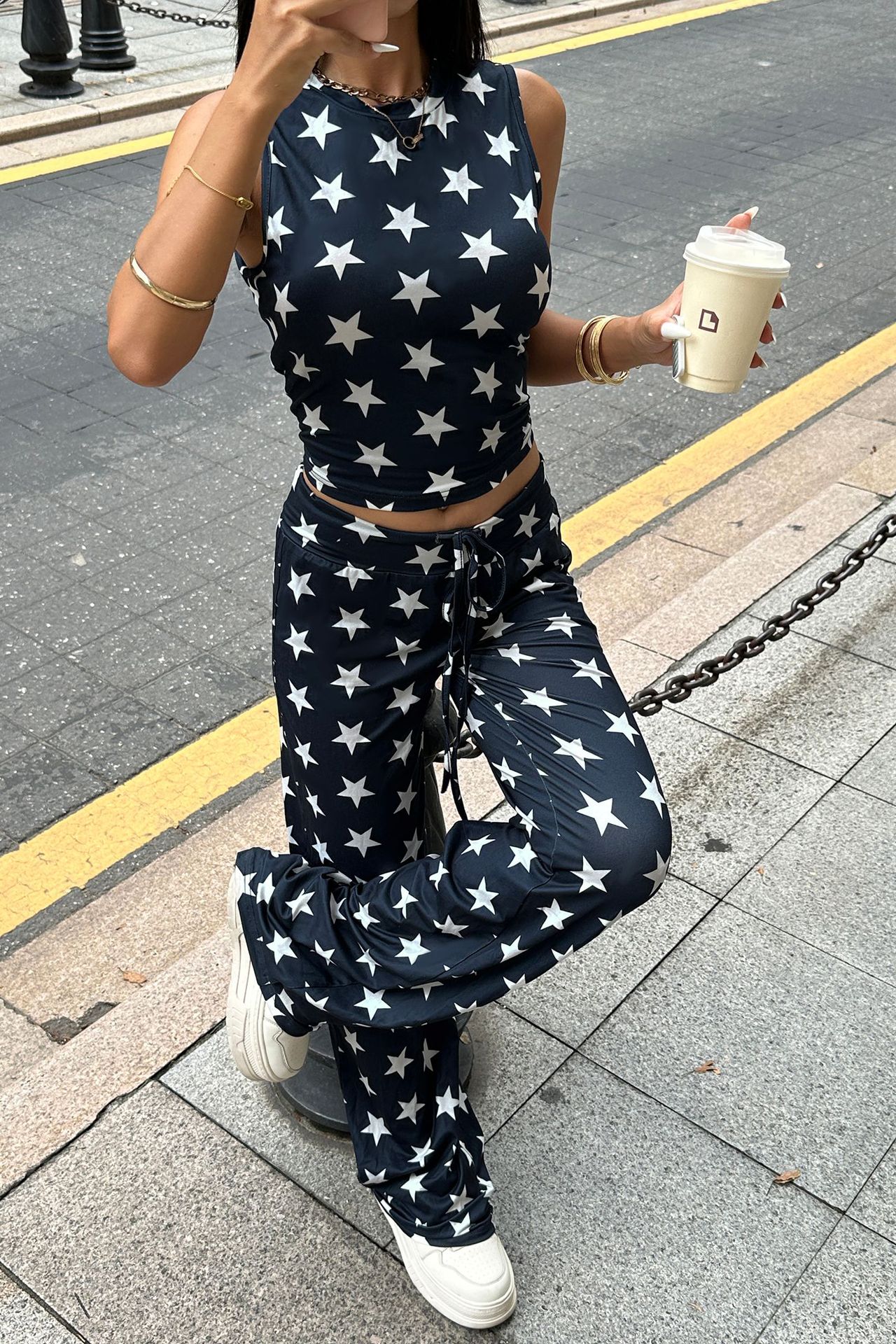 Western Star Print Sleeveless Knitted Vest + Leggings Women's Rodeo 2-Piece Set