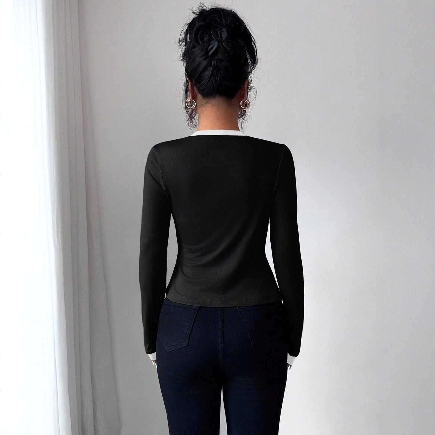 Colorblock Women's Cardigan Blazer Jacket + Vest 2-Piece Office Top