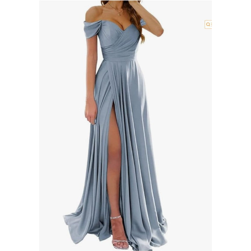 Off-the-Shoulder Corset Design Cinched Waist Solid Color Temperament Bridesmaid/Party Formal Maxi Dress