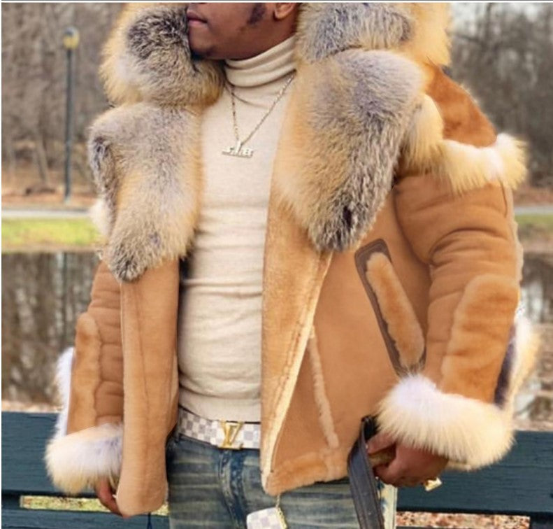 Men's Shearling Faux Leather Fleece Faux Fur Collar Fully Lined Long Sleeve Jacket to 5X Big & Tall