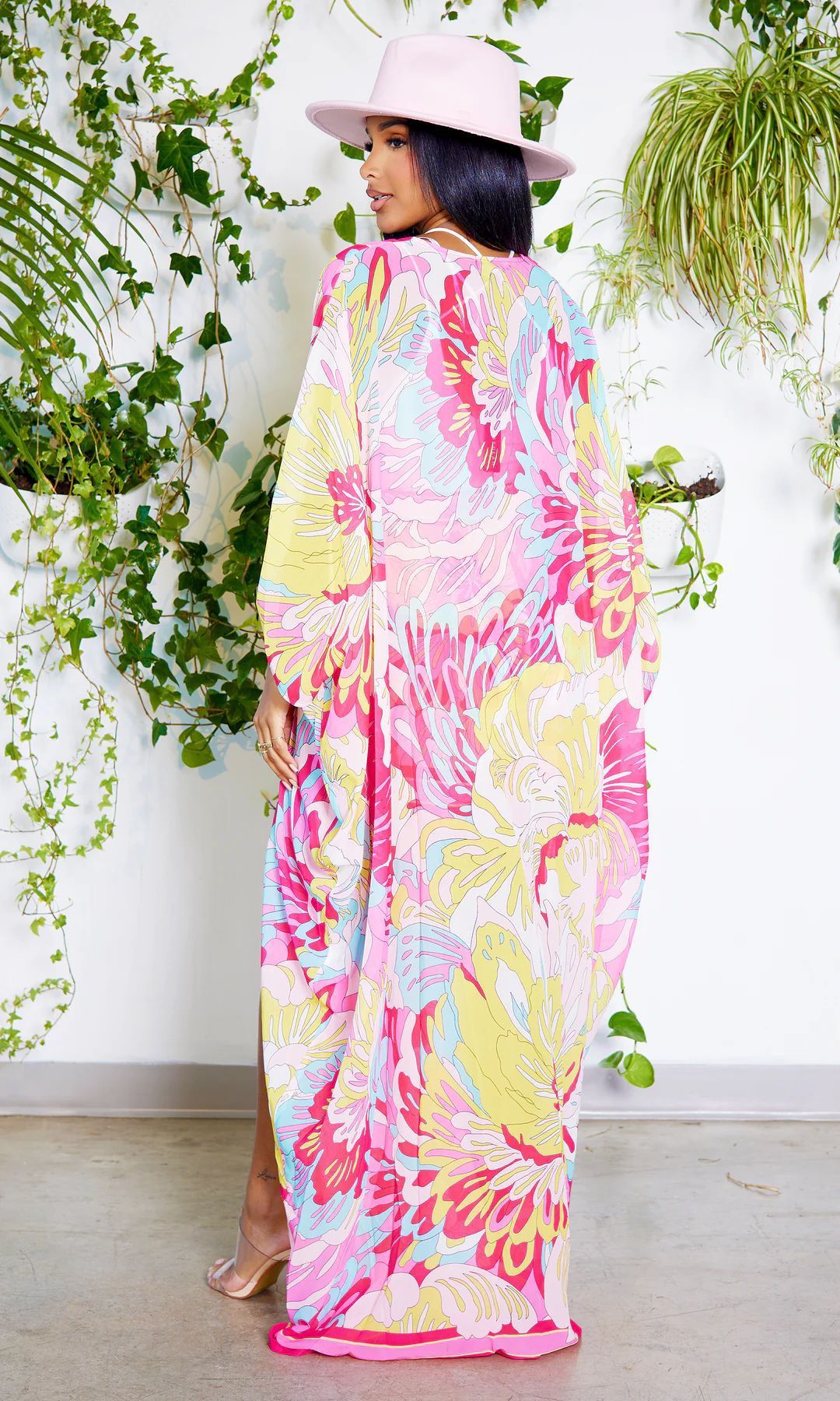 Chiffon Tropical Floral Print Maxi Cardigan Blouse w/ Matching Shorts 2-Piece Set