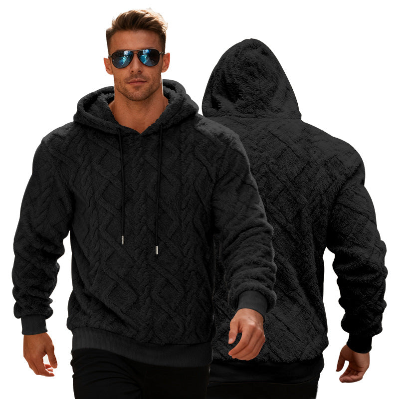 Men's Plush Sherpa Weave Pattern Drawstring Long Sleeve Pullover Solid Color Fleece Hoodie Sweatshirt to 3X Big & Tall