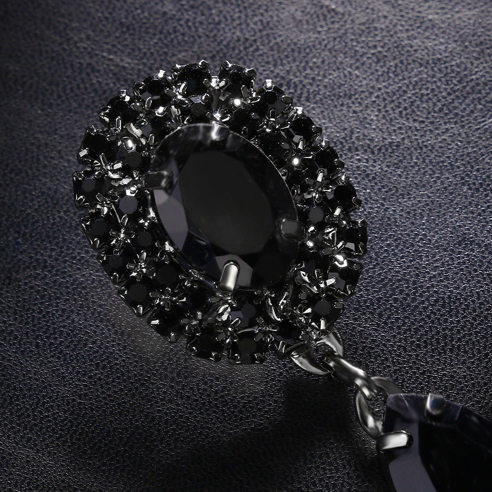 Oversized Black Metal Tassel Fringe Earrings