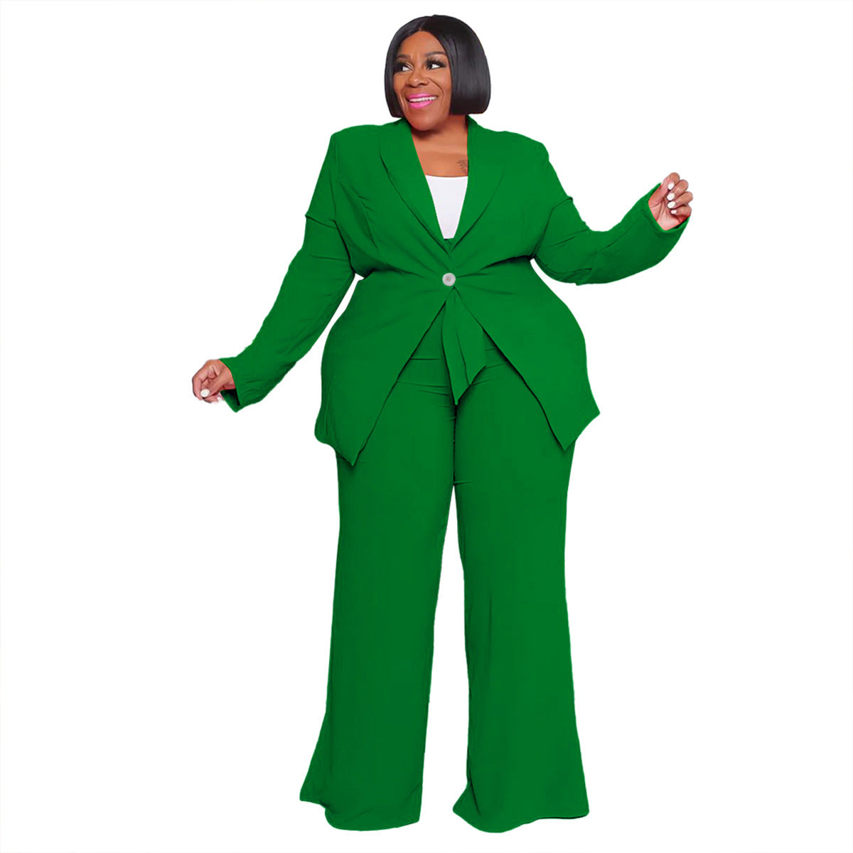 Bright Pastel Solid Color Women's Single Breasted Blazer Jacket+ Wide Leg Long Pants Business Suit to 4X Plus Size