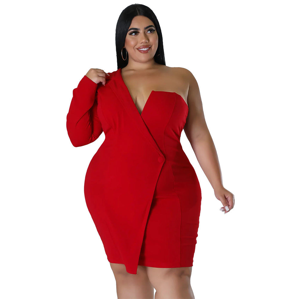 One Sleeve Asymmetrical Solid Color Mini Club/Party Formal Wrap Dress to 5X Plus Size