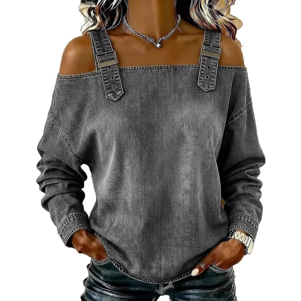 Women's Off-shoulder Strap Long-sleeve Top