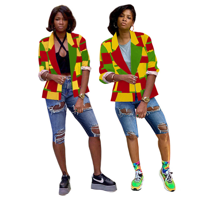 Colorblock Red/Yellow/Green Women's Multi-Colored Blazer Jacket