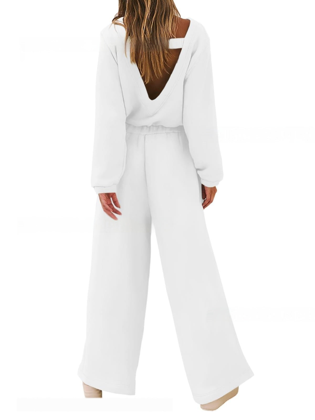 Knitted Long Sleeve Women's Solid Color Backless Sweater Jumpsuit