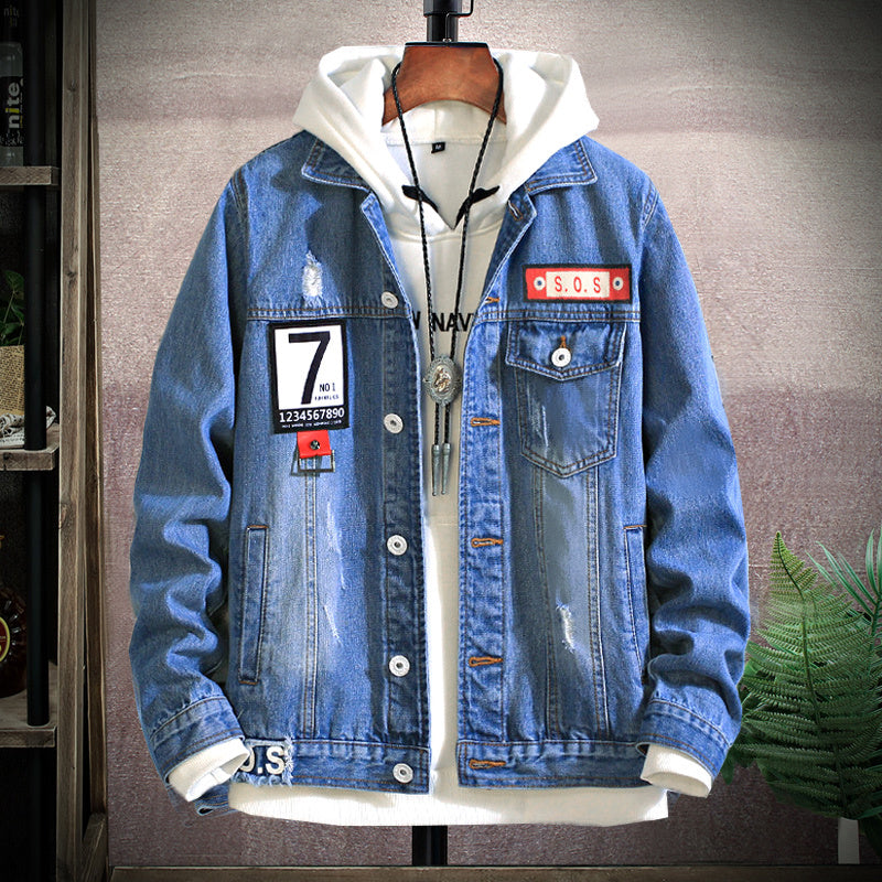 Men's Denim Ripped Gradient/Solid Loose Hip-Hop Button-Up Jean Jacket