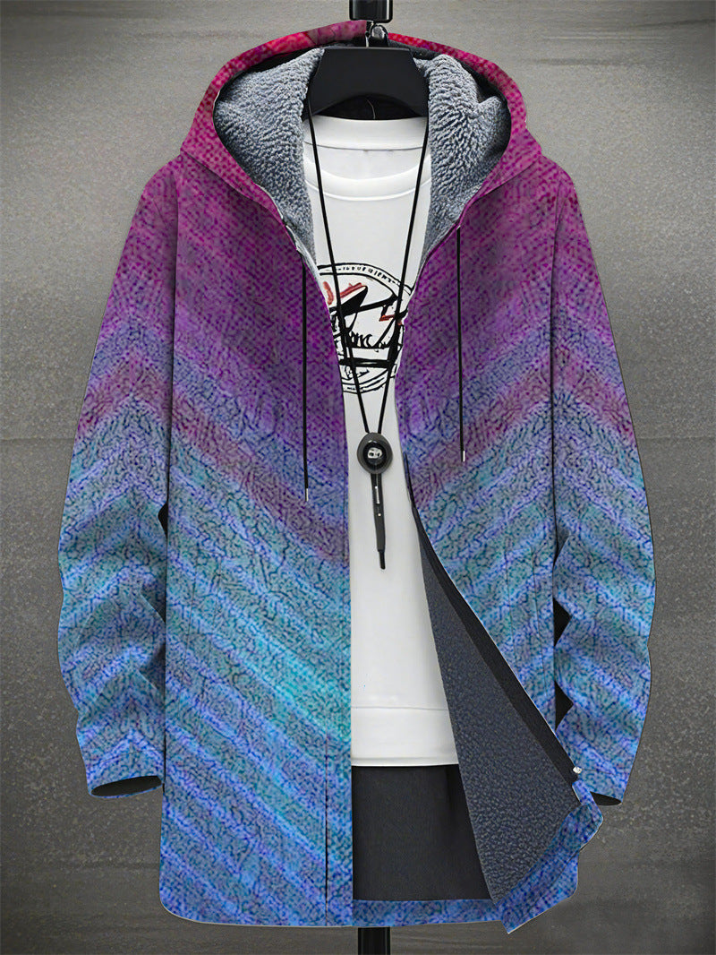 Men's Colorblock/Plaid/Camo/Abstract/Bohemian  Digital Print Velvet 3/4 Length Hip-Hop Hoodie Jacket to 4X Big & Tall
