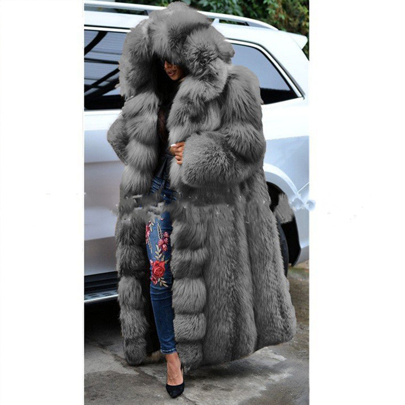 Oversized Faux Fur Colorblock Gradient Women's Hooded Trenchcoat to 5X Plus size