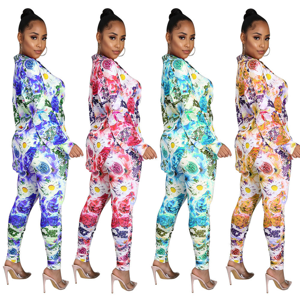 Women's Fashion Printed Long Sleeve Two-piece Set