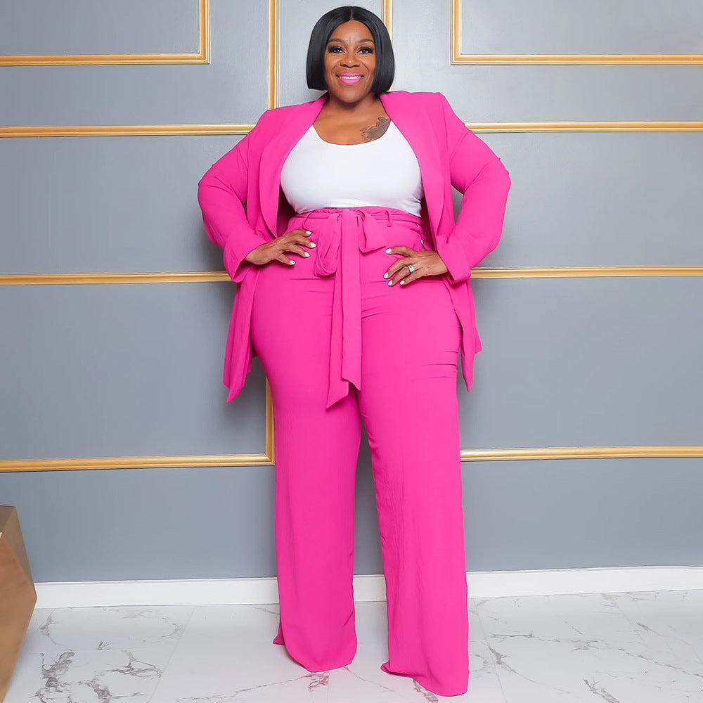 Bright Pastel Solid Color Women's Single Breasted Blazer Jacket+ Wide Leg Long Pants Business Suit to 4X Plus Size