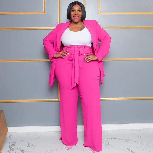 Bright Pastel Solid Color Women's Single Breasted Blazer Jacket+ Wide Leg Long Pants Business Suit to 4X Plus Size