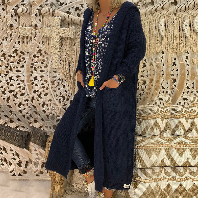 Loose Oversized Knitted Women's Drawstring Hoodie Cardigan Maxi Sweater to 3X Plus Size