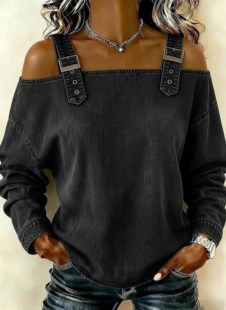 Women's Off-shoulder Strap Long-sleeve Top