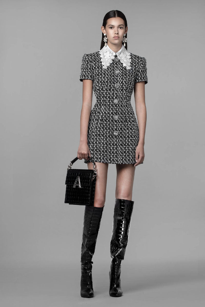 Metallic Croc Pattern Women's Solid Color Pointed Toe Square Heel Knee-High Boots