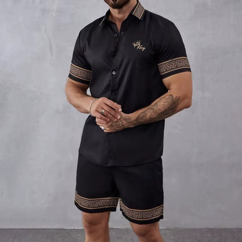 Men's Geometric/Colorblock 3D Print Turn-Down Collar Short Sleeve Polo Shirt + Shorts 2-Piece Set