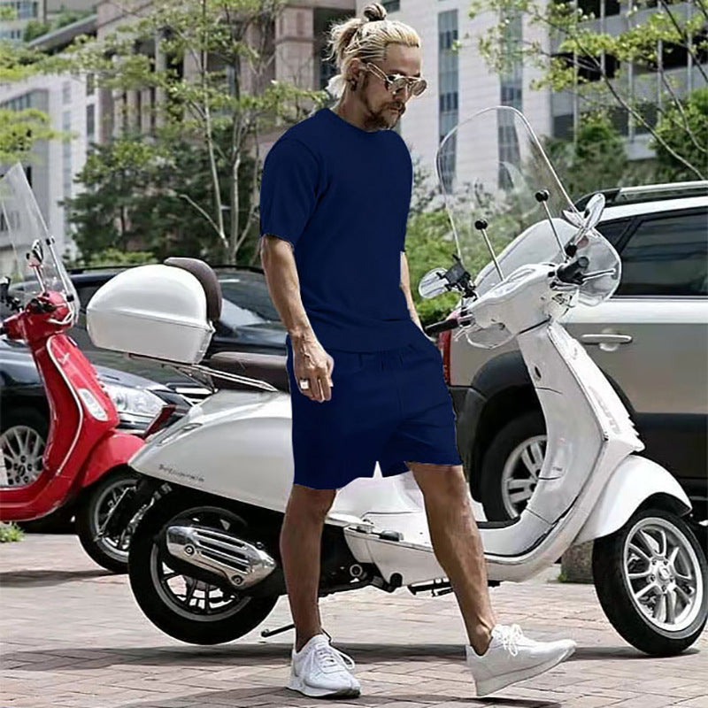 Men's Solid Color T-Shirt + Shorts 2-Piece Casual Sports Set