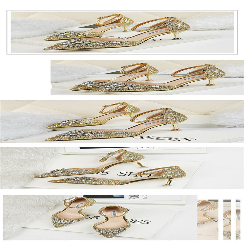Rhinestone Metallic Glitter Slingback Ankle Strap Women's Pointed Toe High Heel Mule Pumps