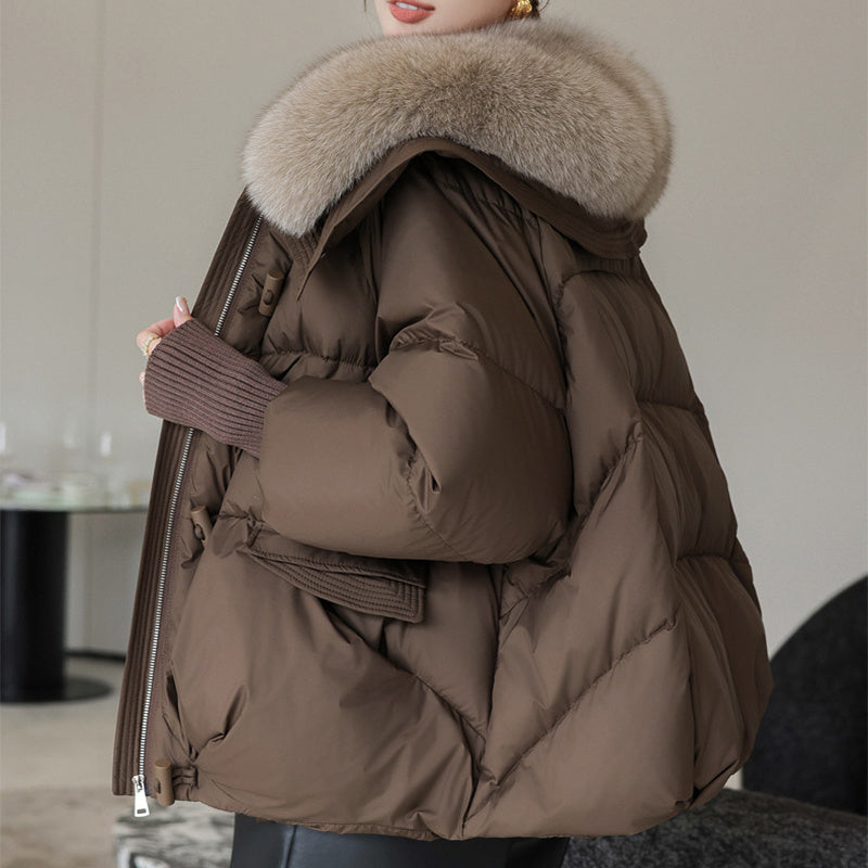 Down Cotton Padded Temperament Women's Oversized Faux Fur Collar Down Thick Coat