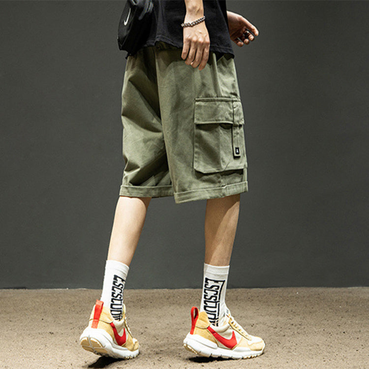 Men's Loose Multi-Pocket Solid Color Cargo Shorts