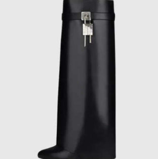 Snakeskin/Solid Color Metal Lock Pendant Women's High Heel Pointed Toe Slouch Boots