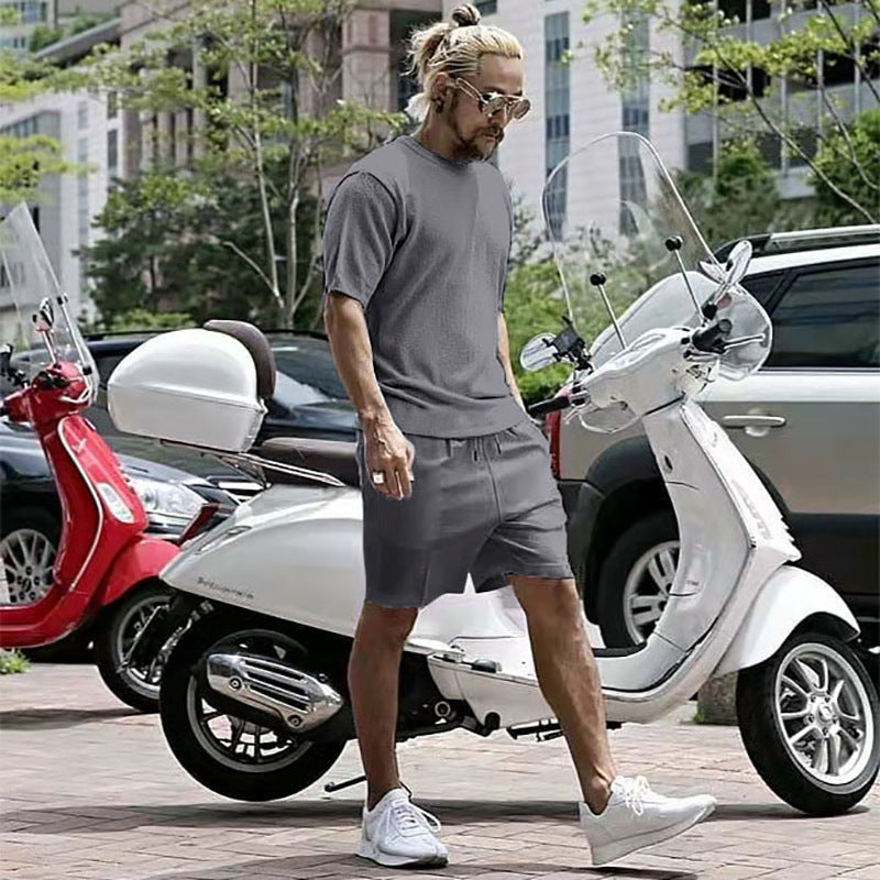 Men's Solid Color T-Shirt + Shorts 2-Piece Casual Sports Set