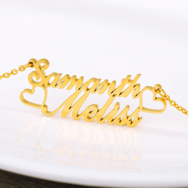 Customized Personalized Stainless Steel 2 Nameplate Chain Necklace