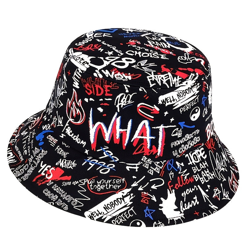 Black Graffiti Print Fisherman Hat