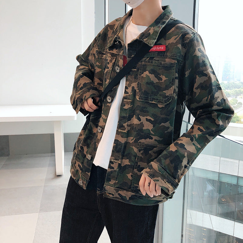 Men's Denim Hip-Hop Camoflauge/Hemp Flower Print Cargo Multi-Pocketed Jean Jacket to 4X Big & Tall