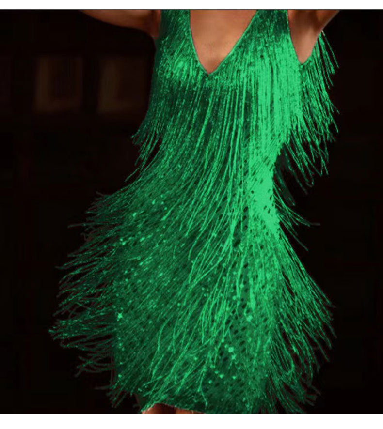 Shaggy Tassel Fringe Design Sleeveless Deep V-Neck Mini Formal Party Dress to 5X Plus Size