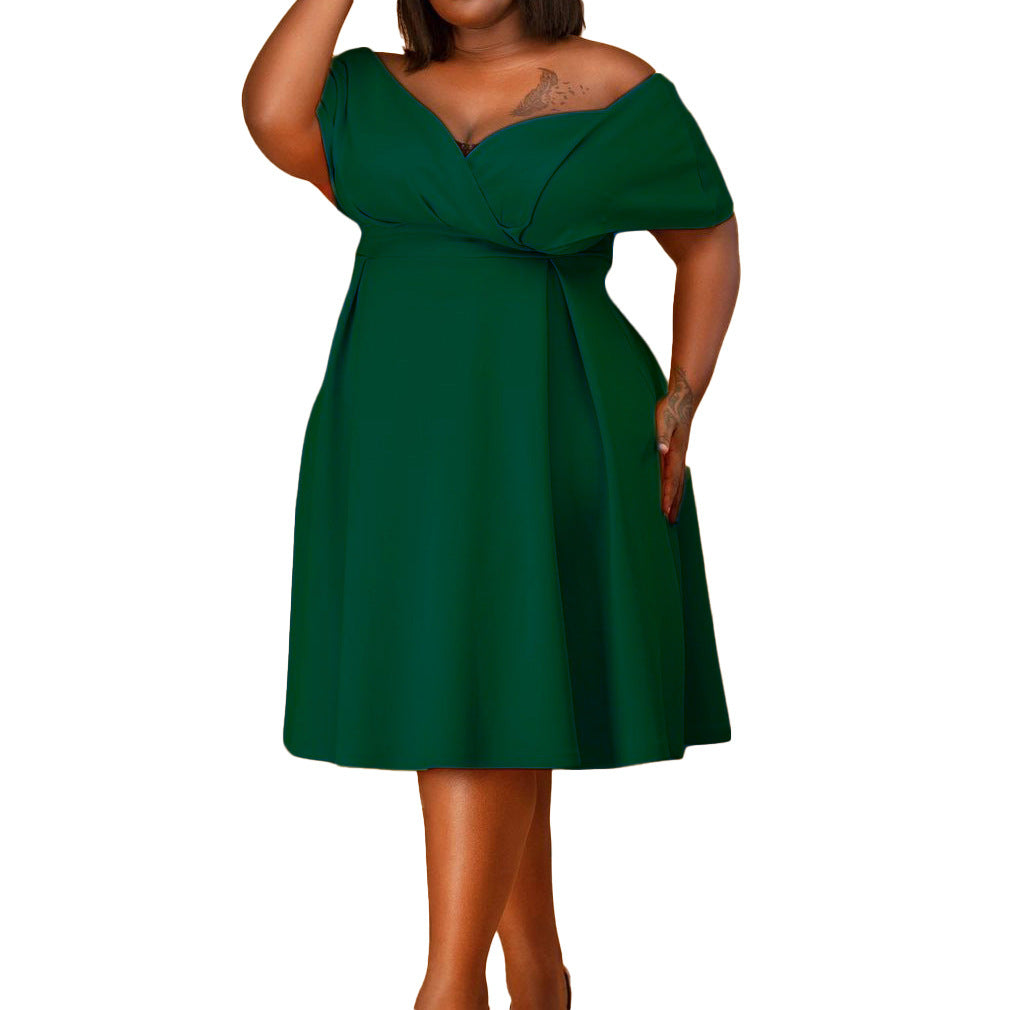 Deep V-Neck Back Bowknot Design Midi Flared Party Dress to 3X Plus Size