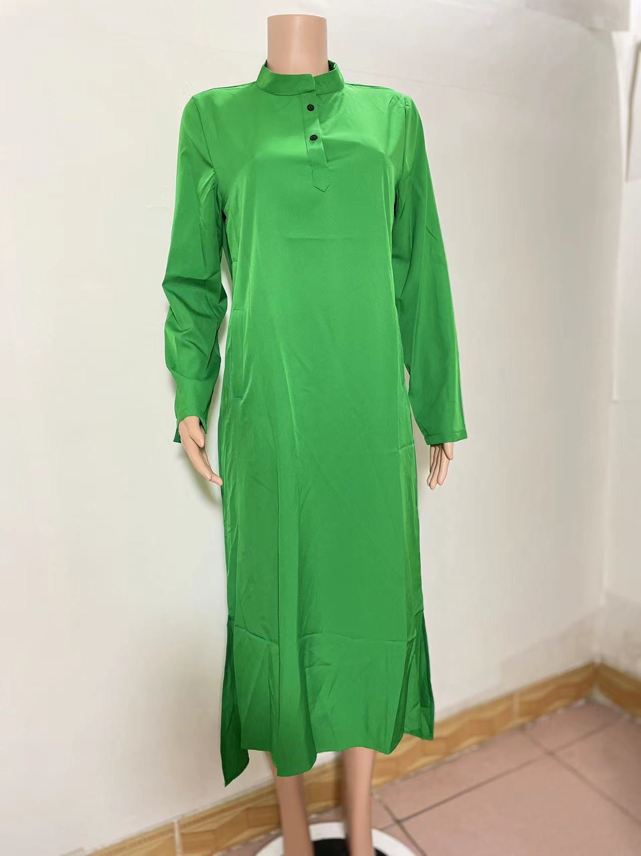 Women's Stand Collar Long Sleeve Printed Dress