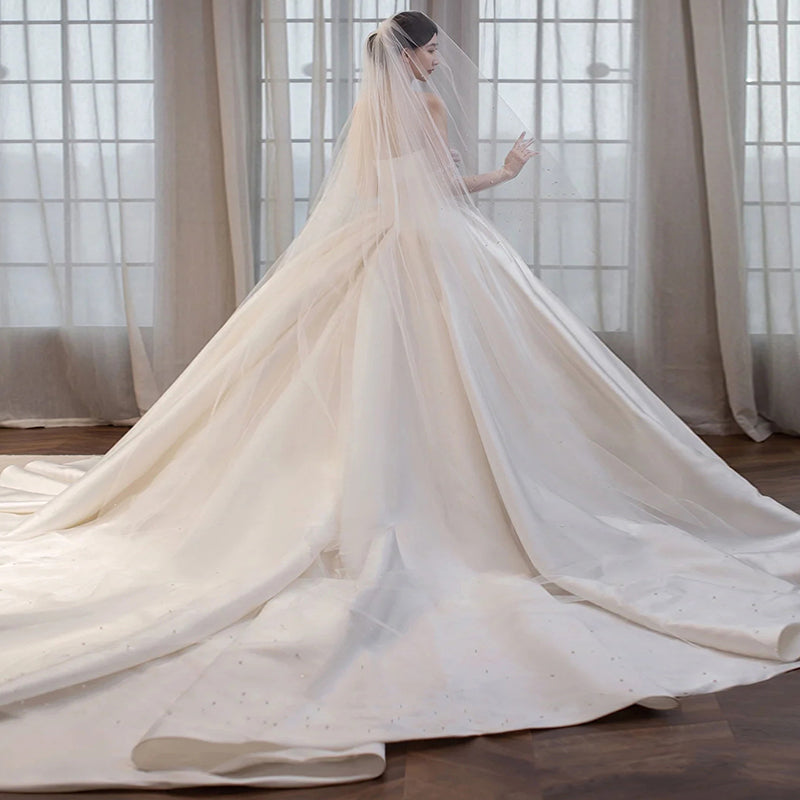 Satin Temperament Princess Style French Oversized Sweep Train Wedding Bridal Gown