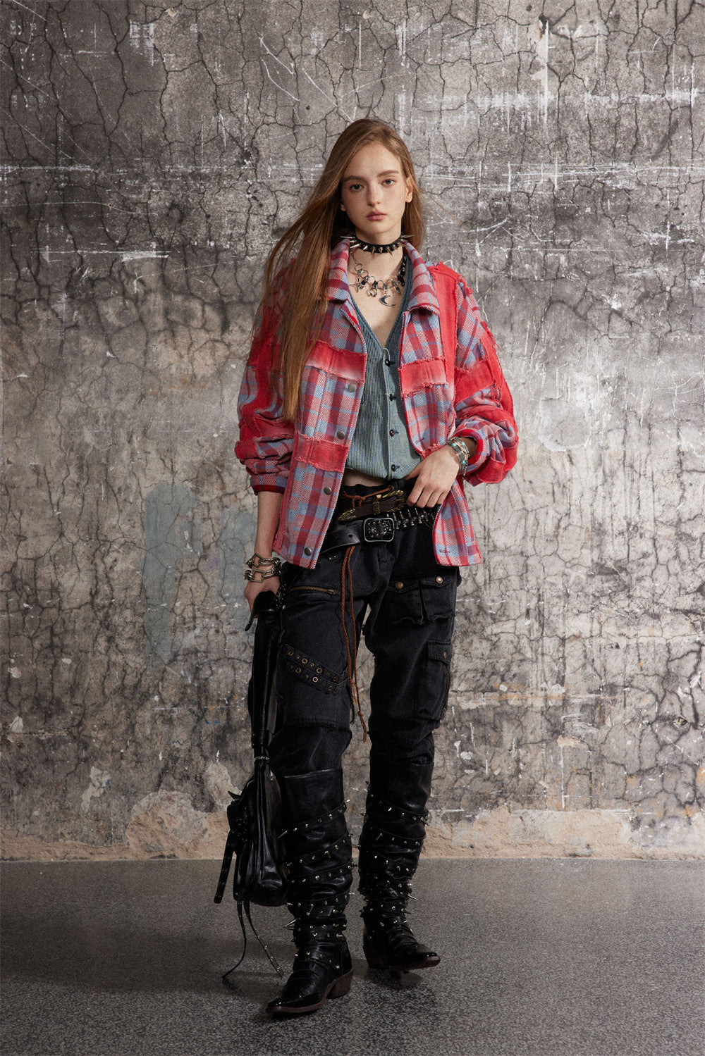 Plaid Checkered Colorblock Paneled Women's Turn-Down Collar Button-Up Coat