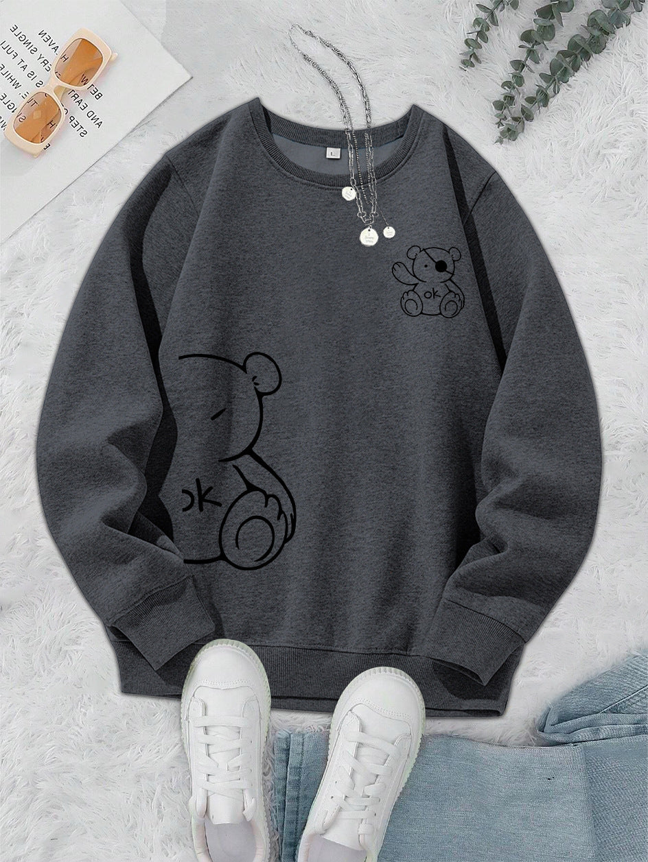 Teddy Bear Print Women's Long Sleeve O-Neck Sweatshirt