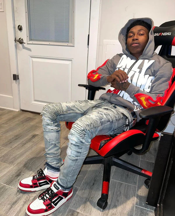 Men's "ONLY TALKING MONEY" Flame Letter Print Hip-Hop Zipper Hoodie Sweatshirts