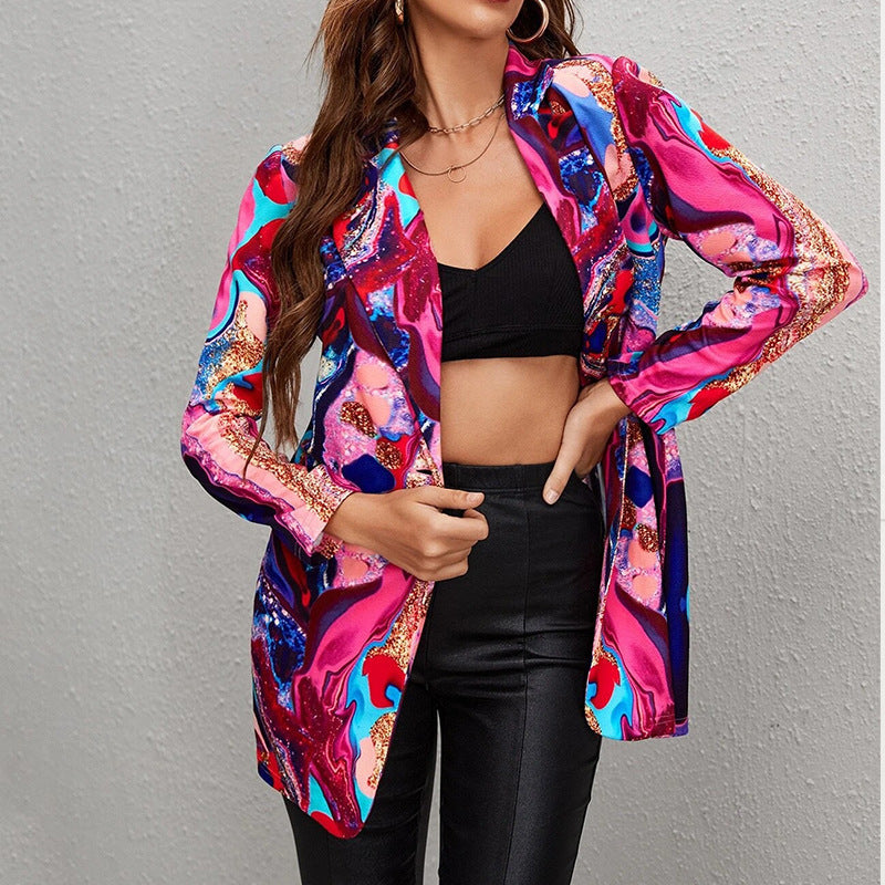 Geometric Floral Swirl Print Women's Blazer Jackets to 5X Plus Size
